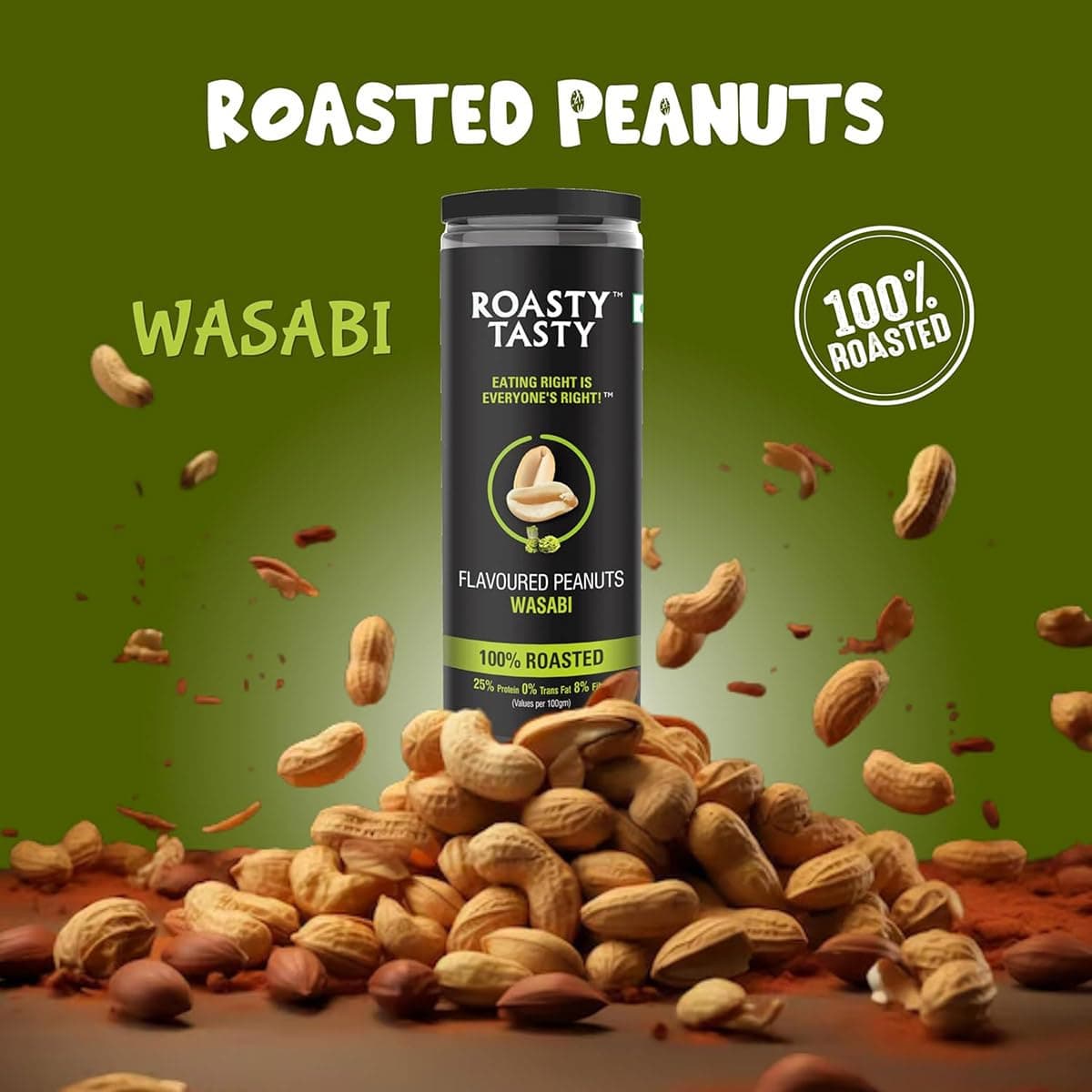 Roasty Tasty Wasabi Flavour Roasted Peanuts|Healthy Snacks|Rich In Protein & Fibre|Roasted, Not Fried Snacks|Healthy Food|Namkeen Peanuts|Crunchy Masala Peanuts|Pack Of 2 (150G Each) — image 4