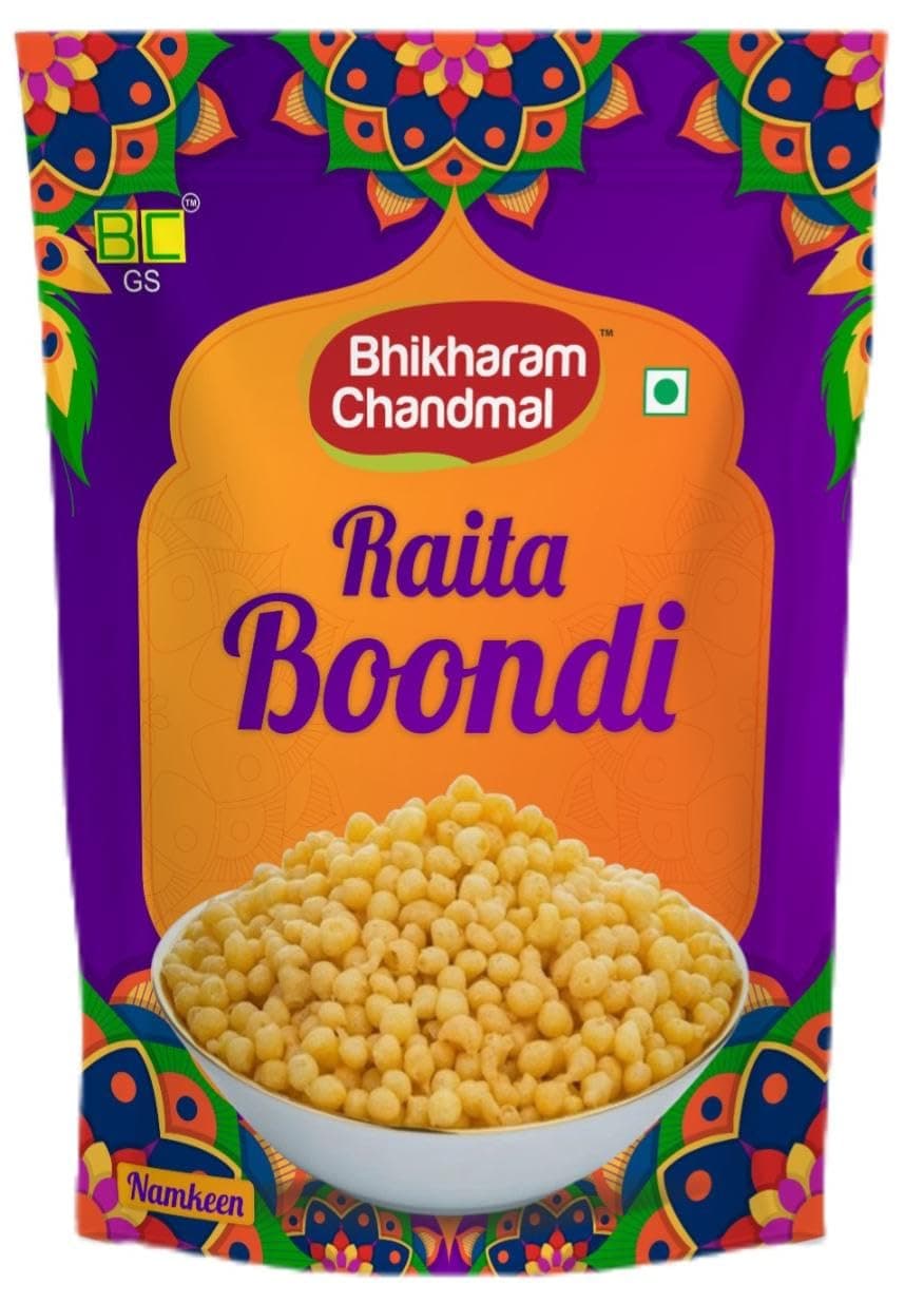 Bhikharam Chandmal's Raita Boondi I 200gms | No Onion No Garlic I 100% Roasted | Fresh from Factory | Travel - Gift Pack | Crunchy, AnyTime Snack I Ready to Eat |
