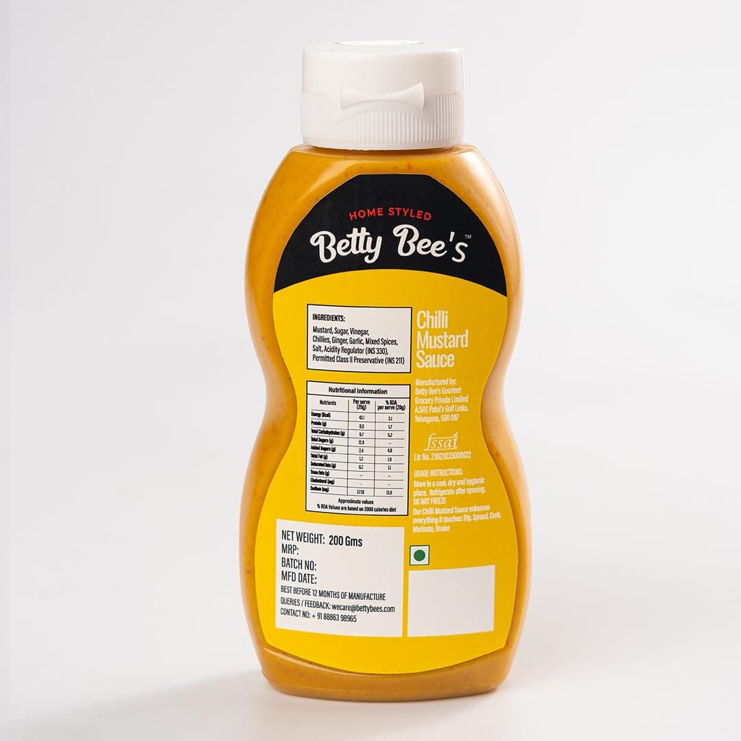Betty Bee’s Chilli Mustard Sauce (200g) – Spicy, Tangy & All-Natural | Home-styled Indian Fusion | Vegan | Perfect with Snacks & Grills — image 2