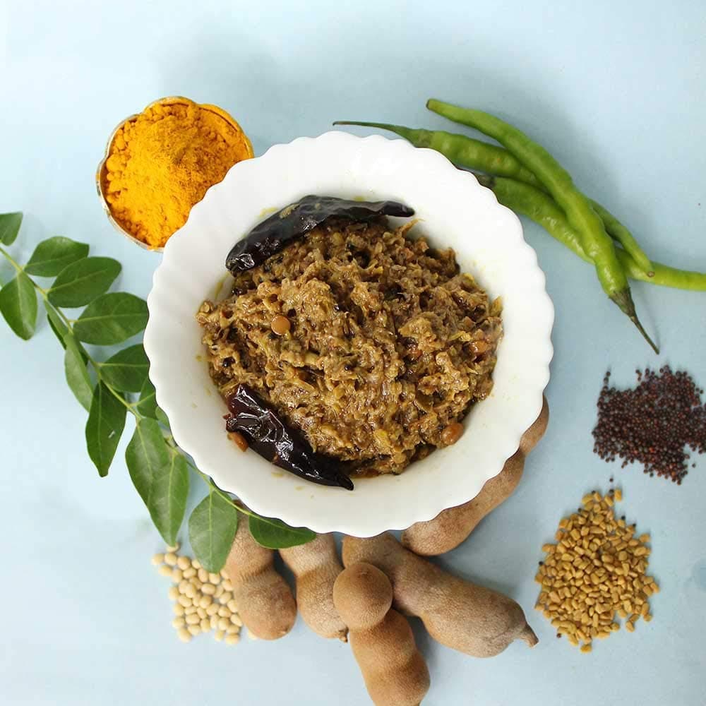 Sitara Foods Chinthakaya Thokku Aachar Green Tamarind Pickle Without Garlic Home Made 250 Grams Pack — image 2