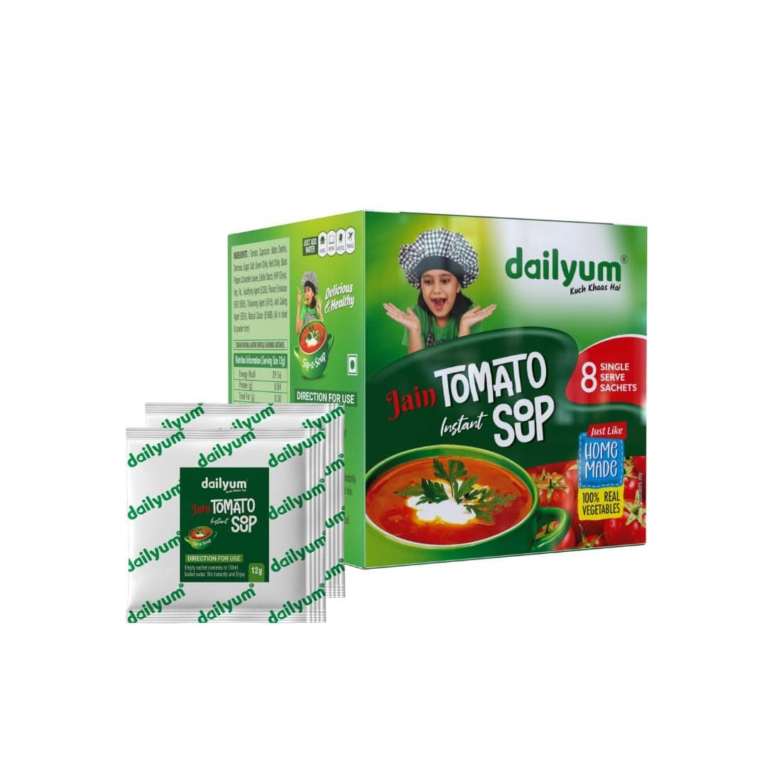 Dailyum Jain Instant Tomato Soup| 8 Single Serve Sachets | Just Boil-Stir-Sip | 12g Each Sip-A-Soup| Natural | No MSG | Pack of 2 Box | Travel friendly — image 4