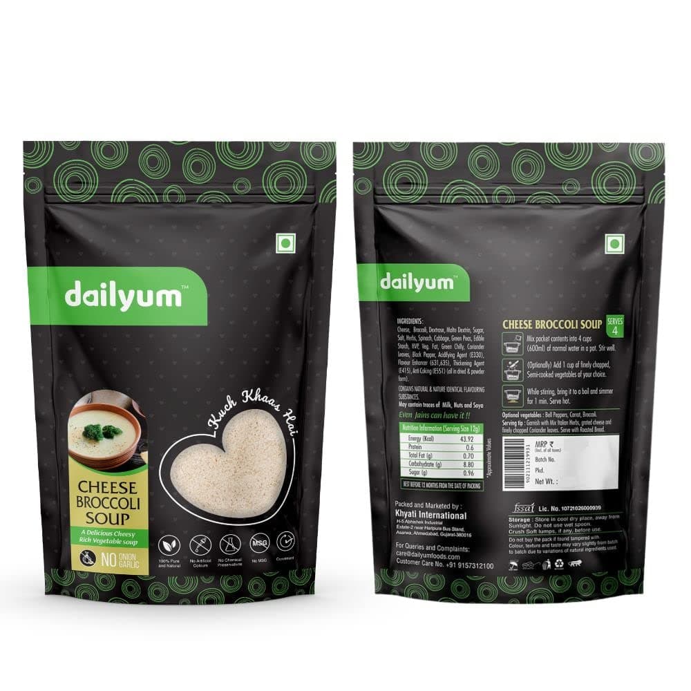 Dailyum Instant Soup Combo of 5 | No Onion No Garlic | Manchow Soup 50g | Tomato Soup 50g | Green Veg. Soup 50g | Cheese Broccoli 50g | Cheese Jalapeno 50g| Jain — image 7
