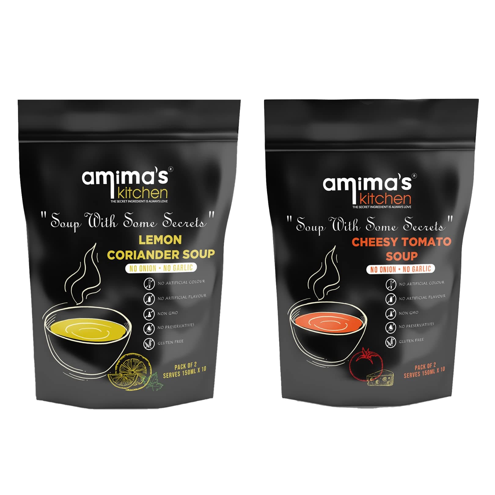 Amima's Kitchen Combo Of Lemon Coriander + Cheesy Tomato Jain Soup (No Onion No Garlic) - 100 Grams (Pack of 2) | Instant Soup Mix Powder | Ready To Cook | No Artificial Flavour & Colour | Gluten Free | Non GMO | Healthy Soup — image 2