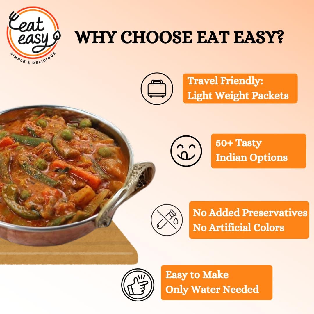 Eat Easy Ready To Eat Jain Veg Kolhapuri, 75gm of 1 Pack, Instant Food, Indian Meal, Travel Food, No Preservatives, No Added Artificial Colours & Flavours, Just Add Water and Cook (Pack of 2) — image 4