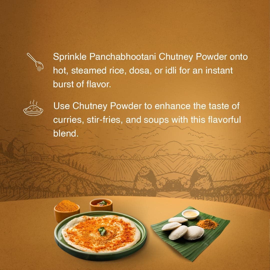 Panchabhootani Chutney Powder 100g | Savour As Dip Or Chutney, Sprinkle Over Dosa & Idly, Long-Shelf Life, No Garlic & Onion, No Added Preservatives & Colour, Purely Hand Picked lentil & Red Chilies — image 4