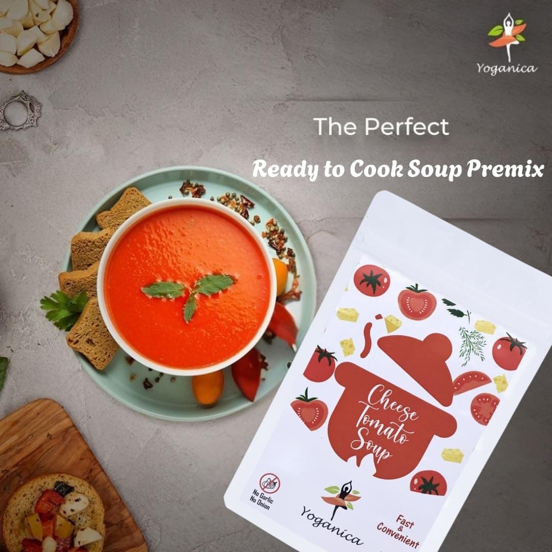 Yoganica Cheese Tomato Soup Premix 100g x 2 (20 Servings) | No Onion No Garlic Pure Veg Instant Powder | Ready-to-Cook Creamy Tomato Soup Mix | Winter Hot Snack | Quick Meal for Home, Office & Travel — image 6