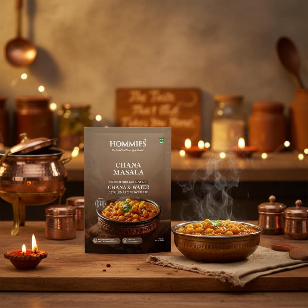 Hommies Chana Masala Spice Mix | Ready to Cook in 15 Mins | Authentic Chhole Curry Masala | Just Add Chickpeas & Water | Serves 4 | Made with Cashew Nuts | No Preservatives | Pack of 4 (200g, 50g Each) — image 5