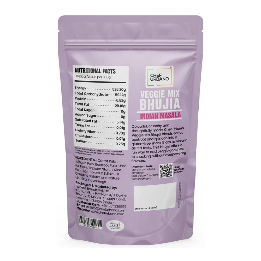 Chef Urbano Veggie Mix Bhujia - Indian Masala Flavour (70g) | Gluten Free & Vegan | High Fiber & Protein | No Wheat No Maida | Light & Healthy Everyday Snacking - Pack of 1 — image 2