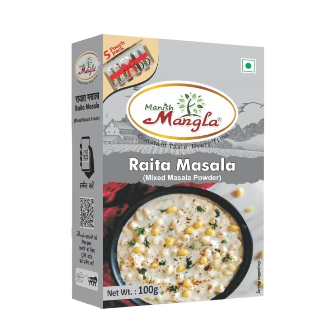 Manish Mangla Raita Masala, Mixed Masala Powder, No Onion No Garlic, 5 Sachets, 100g