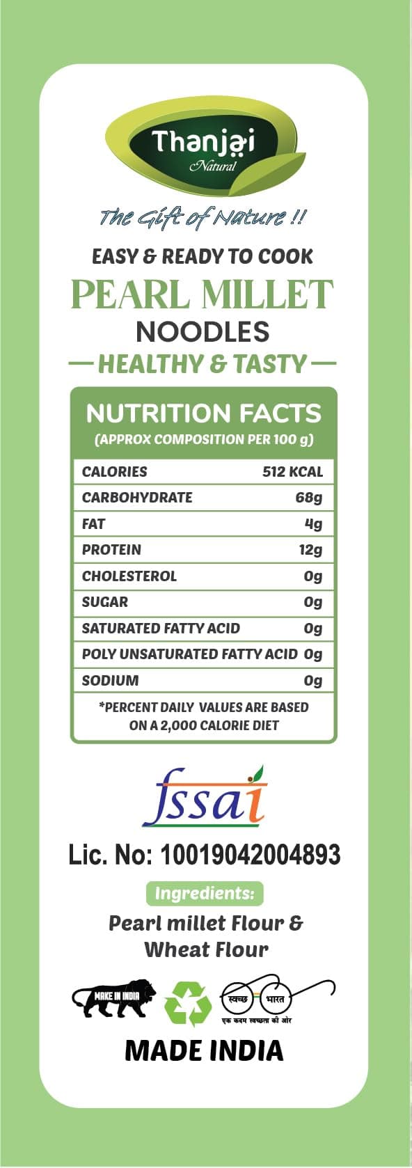 Thanjai Natural Pearl Millet Noodles 180 Grams X 2 (360 Grams) of Homemade Natural Noodles (No Preservatives, No Chemicals, No Artificial Extract) — image 4