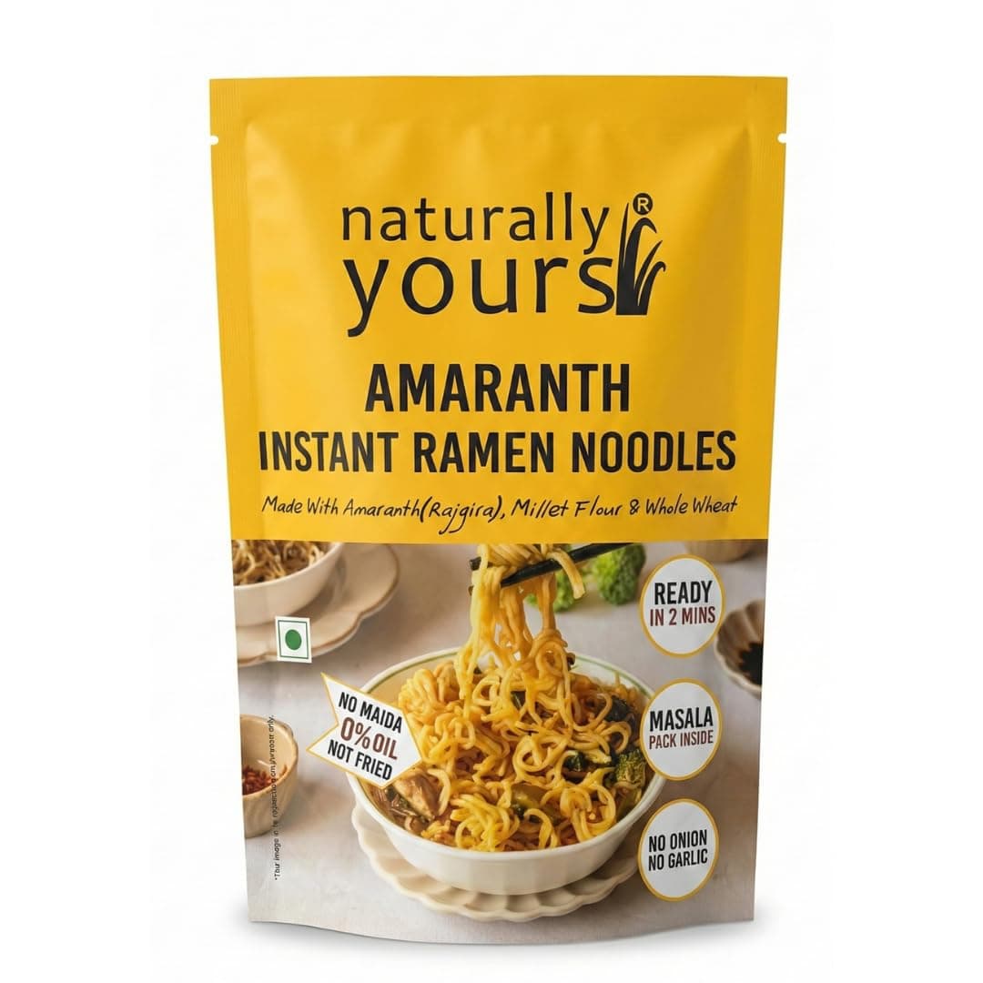 Naturally Yours Amaranth Instant Ramen Noodles | Amaranth, Millet & Whole Wheat | High Protein | No Maida, No MSG, Not Fried | No Onion No Garlic, Jain Friendly | Ready in 2 Minutes | 175g Pack