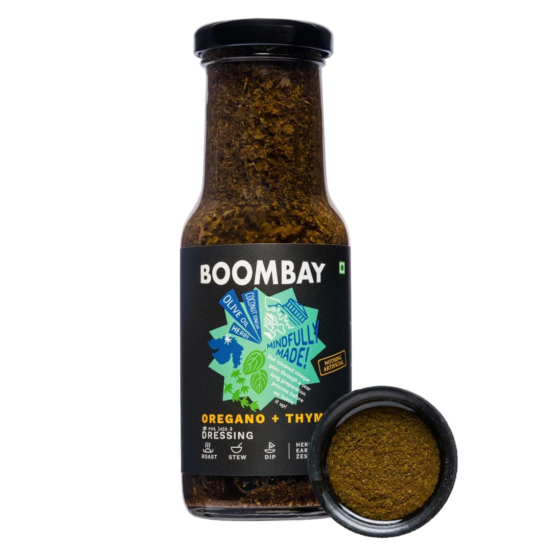 BOOMBAY Oregano+Thyme Salad Dressing 220g | Nothing Artificial |No Bad Oils|Zero Sugar |Plant-Based|No Onion or Garlic| Use to top Pasta, Marinade for Roast, Dip with Snacks,Flavour Stew