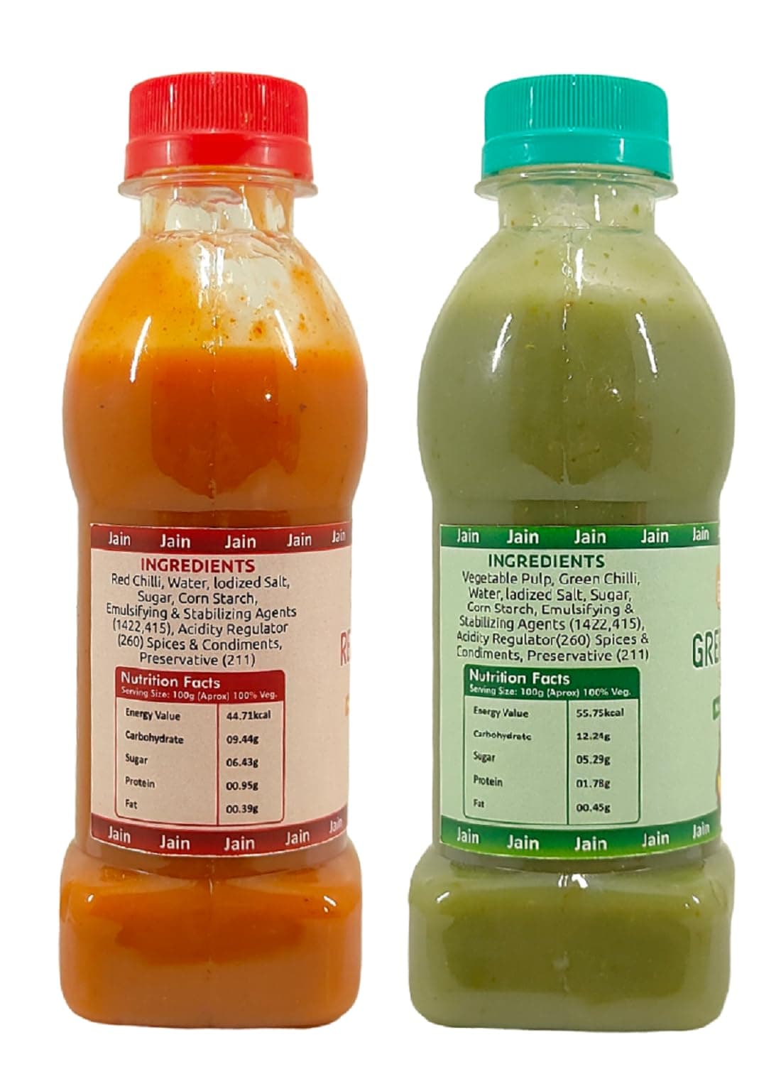 Fruvanta Jain Combo Without Onion/garlic/Potato, green Chilli Sauce (200gm), Red Chilli Sauce (200gm) and vinegar (200gm) (Pack of 3) — image 2