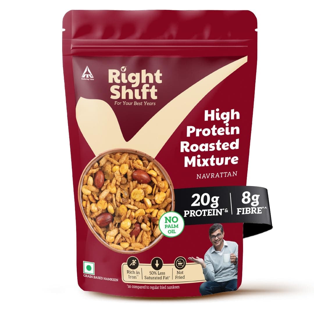 Right Shift High Protein Roasted Mix, Navrattan, No Palm Oil, 20g Protein, Not Fried, 6g Fibre, 50% Less Sat Fat, No Added Flavours, Artificial Flavours or Trans Fat, 250g