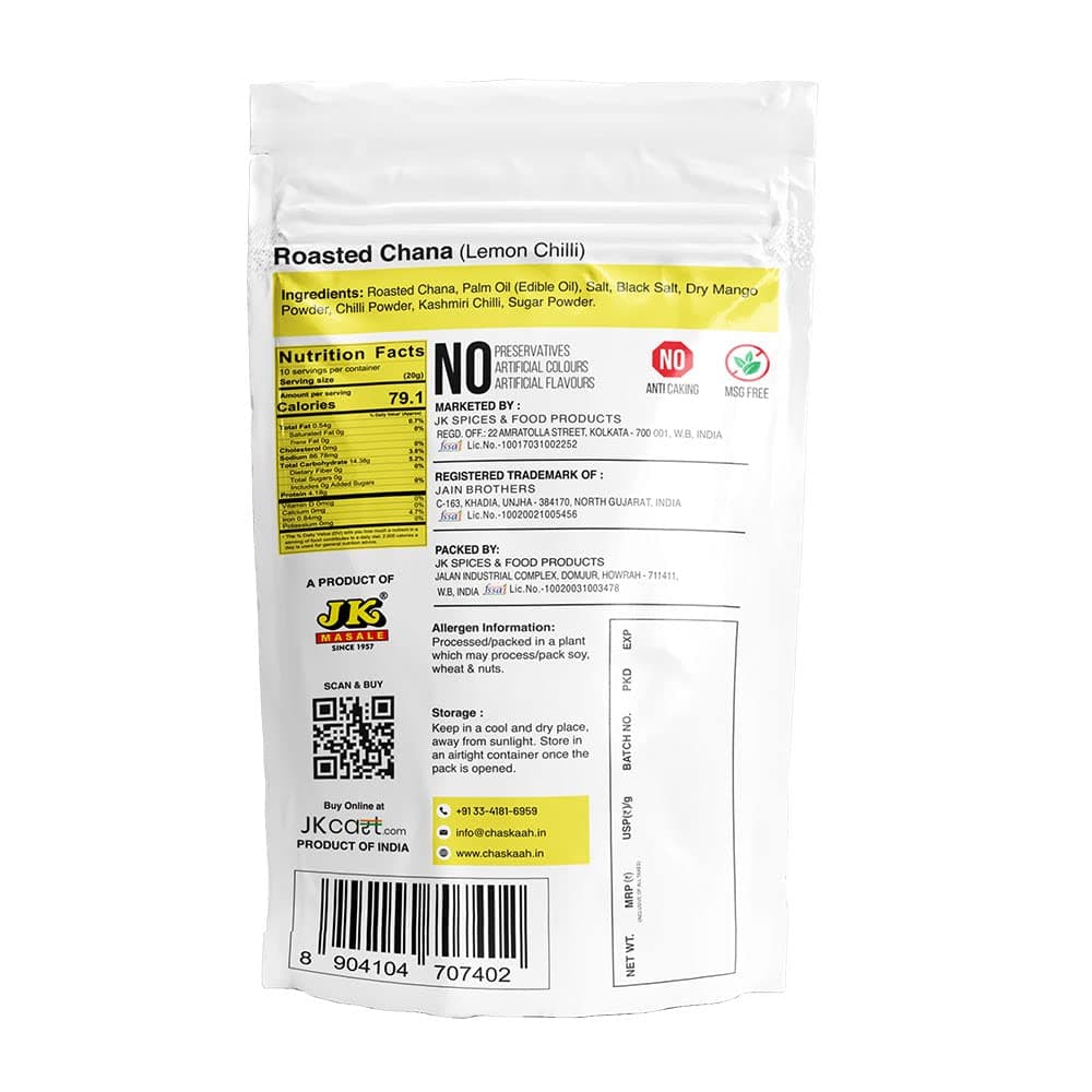 Chaskaah Lemon Chilli Chana 600g (200gx3) by JK | Bhuna Chana | Roasted Masala Chickpeas | Roasted Chana | NO MSG | Vegan | Not Fried | Jain — image 2