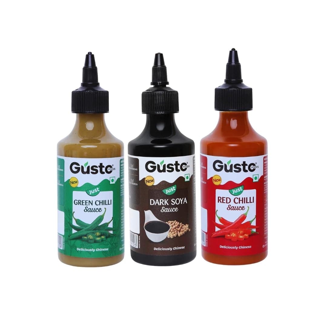 Gusto Foods Chinese Sauces Combo | Red Chilli 200gm + Green Chilli 190gm + Soya Sauce 210gm | Asian Sauces Combo | Ideal for Fried Rice, Noodles, Paneer & Vegetables | No chopping or Prep needed — image 2