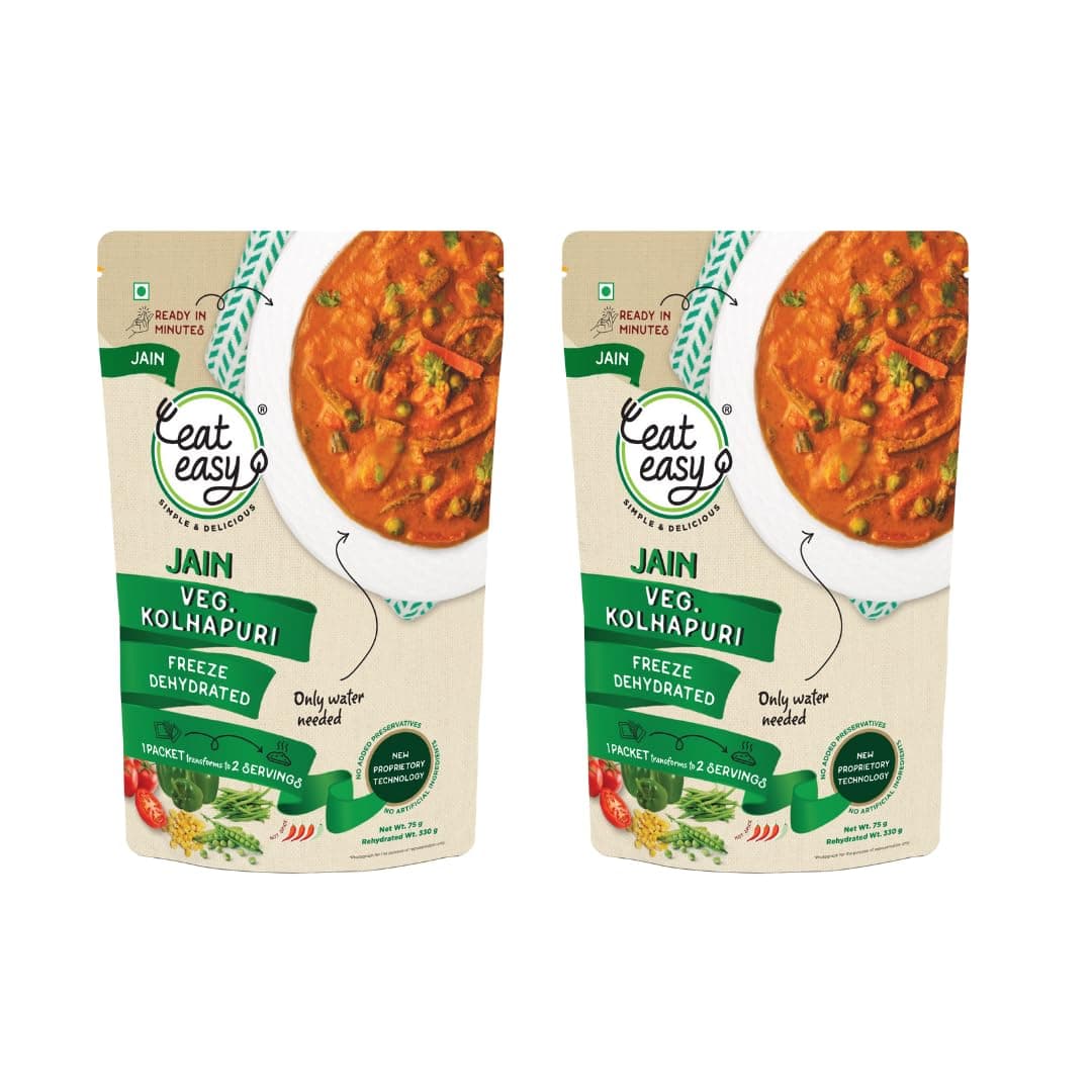 Eat Easy Ready To Eat Jain Veg Kolhapuri, 75gm of 1 Pack, Instant Food, Indian Meal, Travel Food, No Preservatives, No Added Artificial Colours & Flavours, Just Add Water and Cook (Pack of 2)