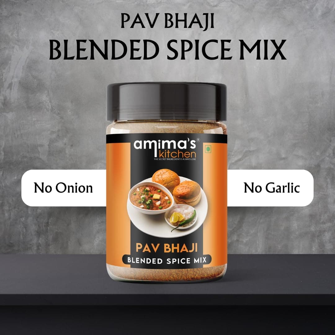 Amima's Kitchen Pav Bhaji Masala Powder (No Onion No Garlic) – 100 Grams | Blended Spice Mix | No Synthetic Flavour & Color | Ready Jain Spice Mix — image 2