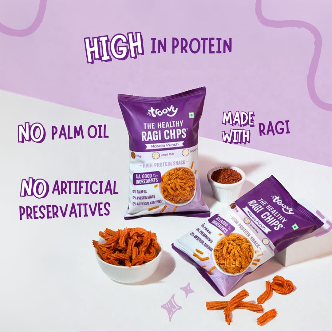 Troovy Healthy Masala Ragi Chips | Tasty & High Protein Snacks | 30% Of Protein Needs | No Palm Oil, Cholesterol or Trans Fats | 70g (Pack of 3) — image 4