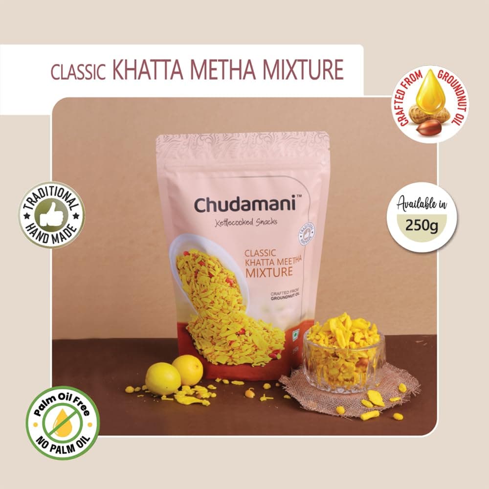 Chudamani Classic Khatta Meetha Mixture, Traditional Handmade Cooked Snacks, Crunchy Snack Mix with Puffed Rice, Sev & Spices -250gm — image 5