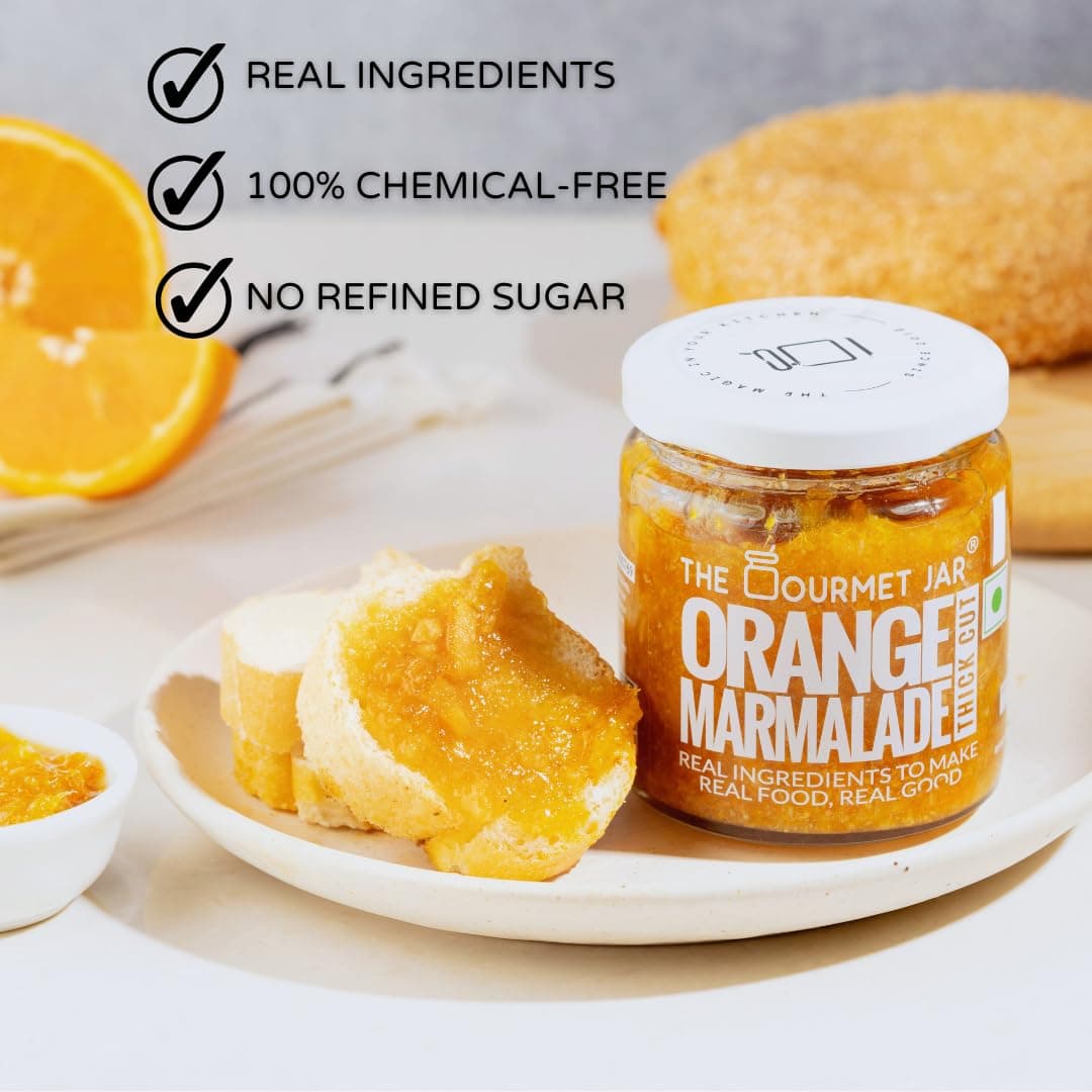 The Gourmet Jar Orange Marmalade 230g| 100% Natural, No Preservatives, No Artificial Colors, No Artificial Flavouring Agents | No Refined Sugar| Orange Jam| Vegan| Contains 54% Oranges| Bitter & Zesty| Use as a marinade, as a glaze on cakes, or simple on a toast| Pack of 1 — image 3