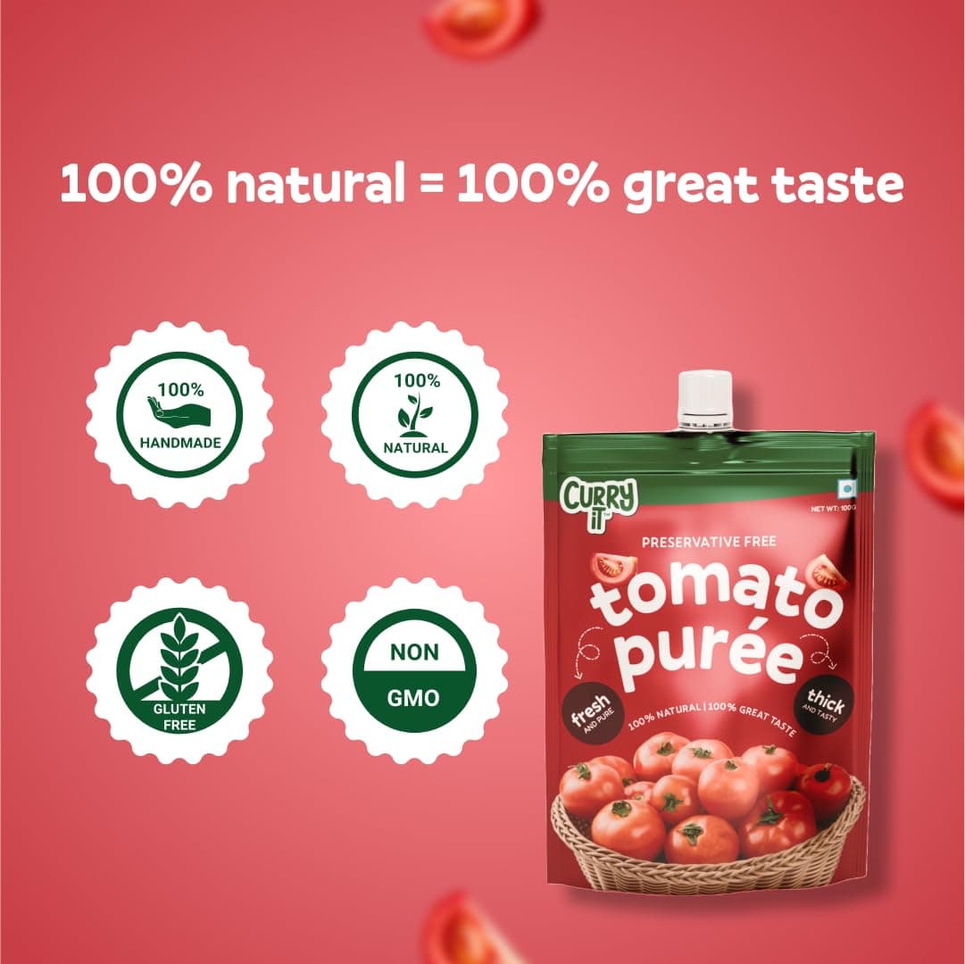 CURRYiT Tomato Puree | Made With 100% Fresh Hand Picked Tomatoes | No onion & Garlic | Tomato Paste For Cooking Pasta & Curries | No Added Preservatives or Colors | Pure & Natural (100g x 3) 300g — image 5
