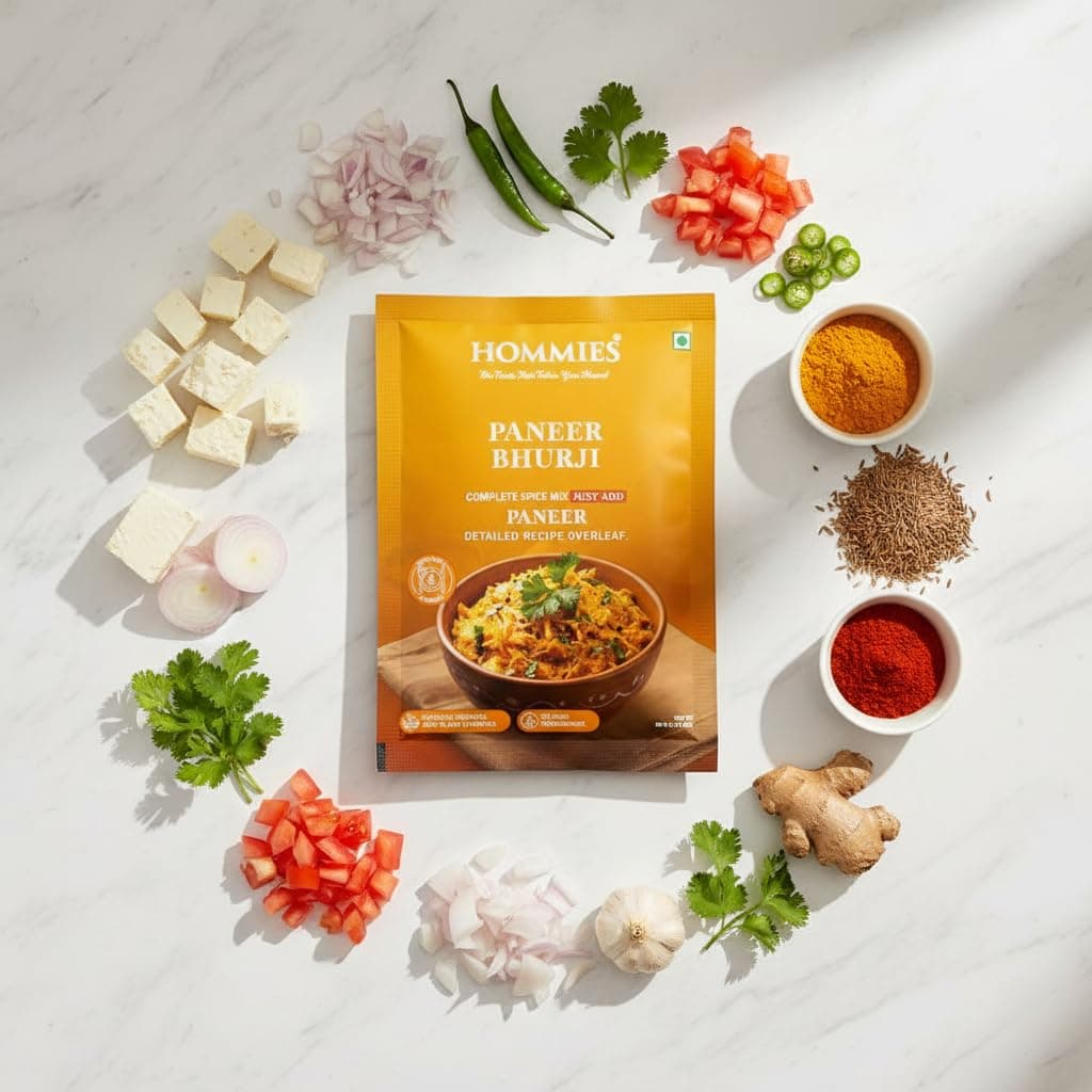 Hommies Paneer Bhurji Curry Spice Mix (Pack of 4) | Paneer Bhurji Masala | Ready to Cook in 15 Mins | Just Add Paneer & Milk | Serves 4 | Made with Cashew Nuts | No Preservatives | 200 g (4 × 50 g) — image 4
