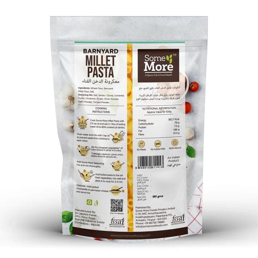 SOME MORE Barnyard Millet Pasta 180g | Healthy Grain Instant Cooking Pasta | Quick Meal Option | Traditional Millet Food | Easy Cook Serve Pack | Kitchen Style Snack Box — image 8