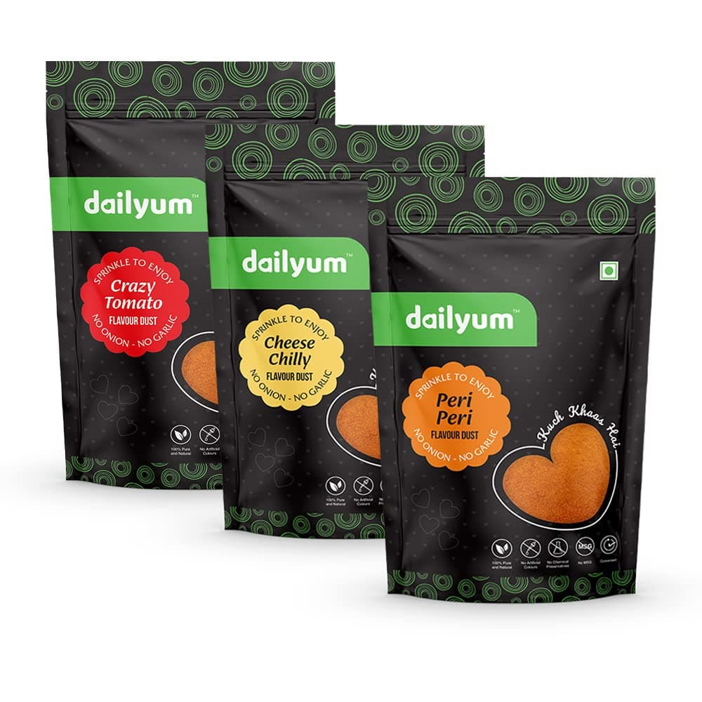 Dailyum | No Onion No Garlic | Crazy Tomato Flavour Dust 70 Gram | Cheese Flavour Dust 70 Gram | Peri Peri Flavour Dust 70 Gram — image 2