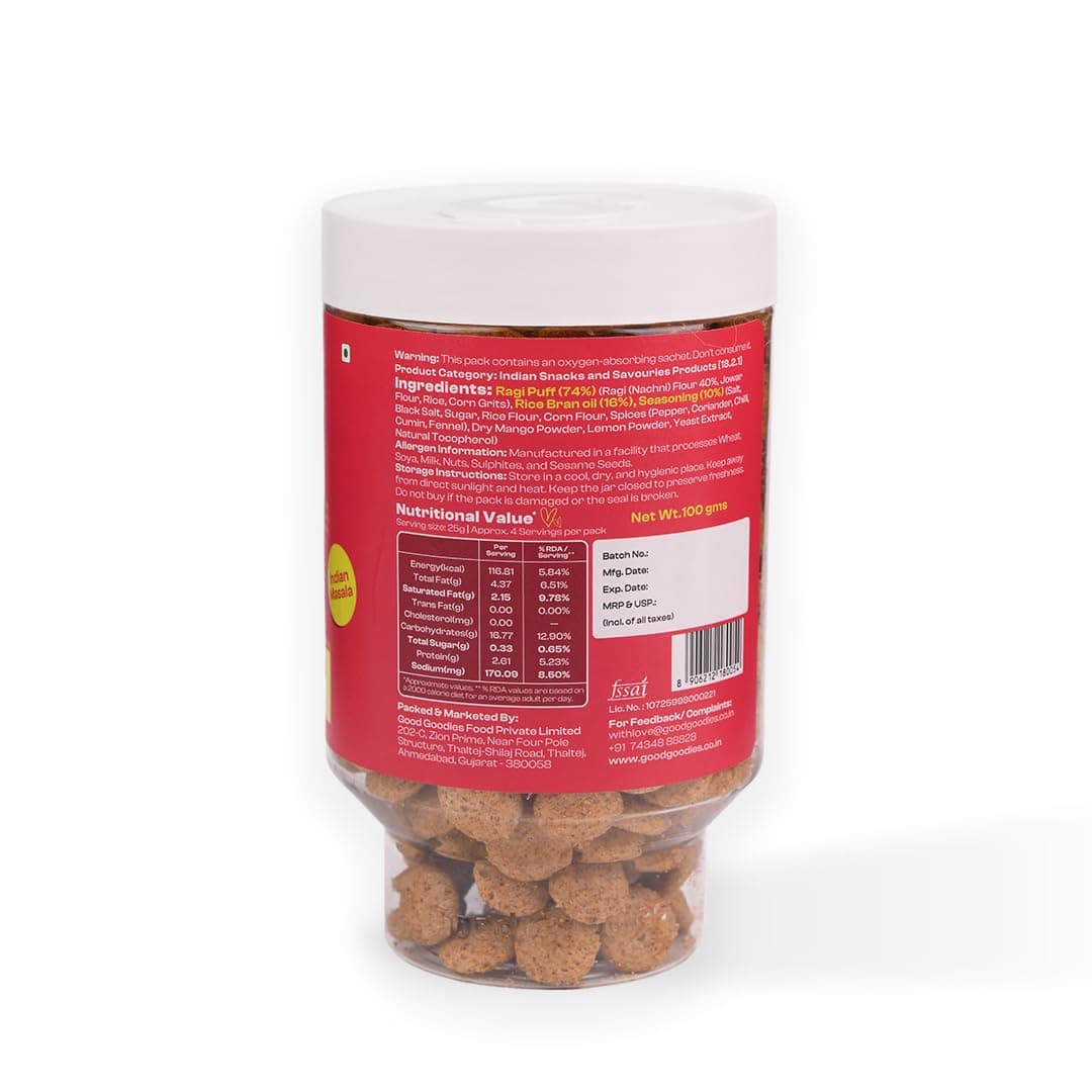 Good Goodies Baked Ragi Puff Indian Masala | Baked Not Fried | Millet-Based Snack | No Maida, No Palm Oil, No Maltodextrin | No Artificial Colours or Preservatives | Light & Crunchy | Diet-Friendly | 100g | Pack of 1 — image 4