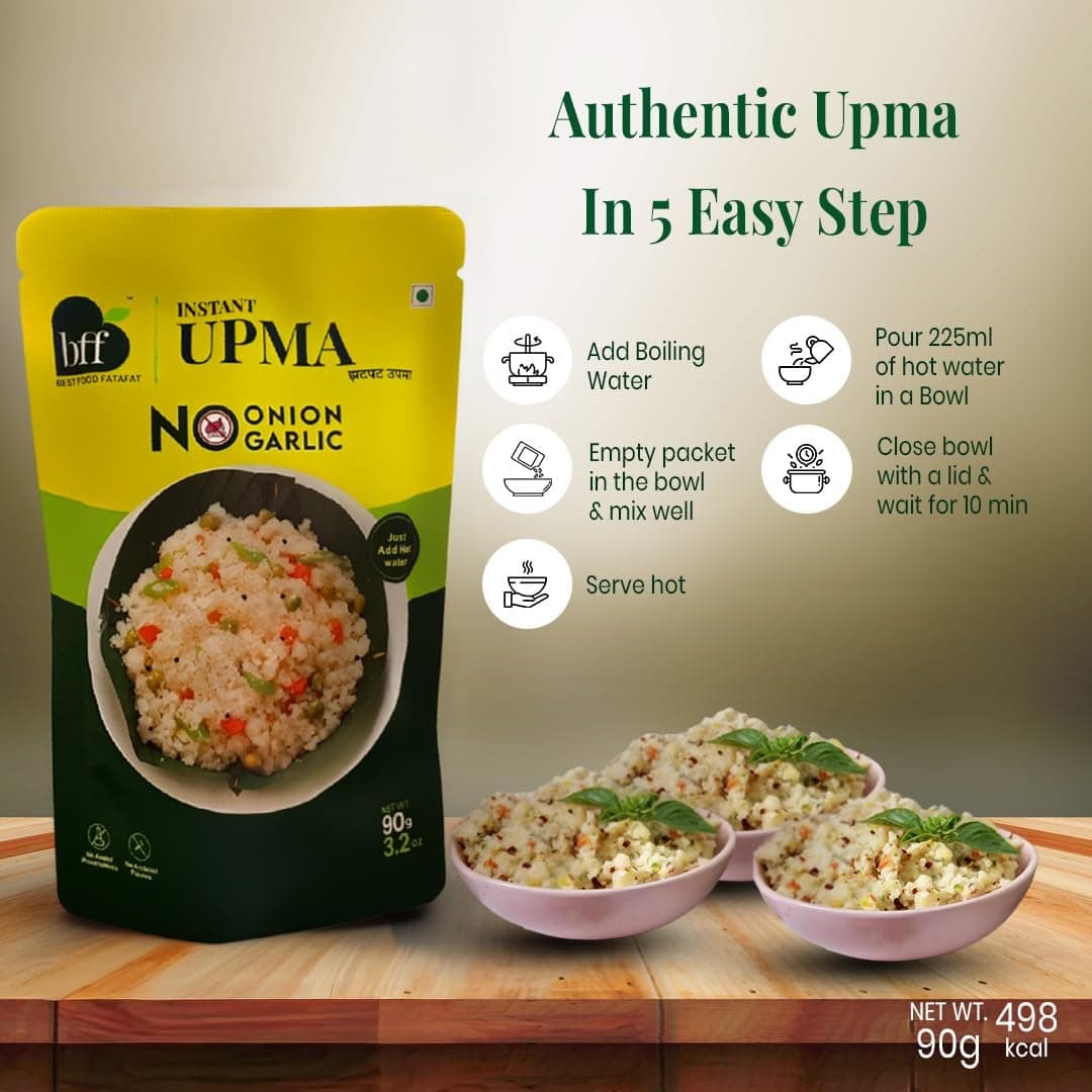 Instant Upma - Pack of 2 (90g Each) | Indian Breakfast Mix | Just Add Water | Made with Semolina & Spices | No Added Preservatives | No Onion, No Garlic — image 6