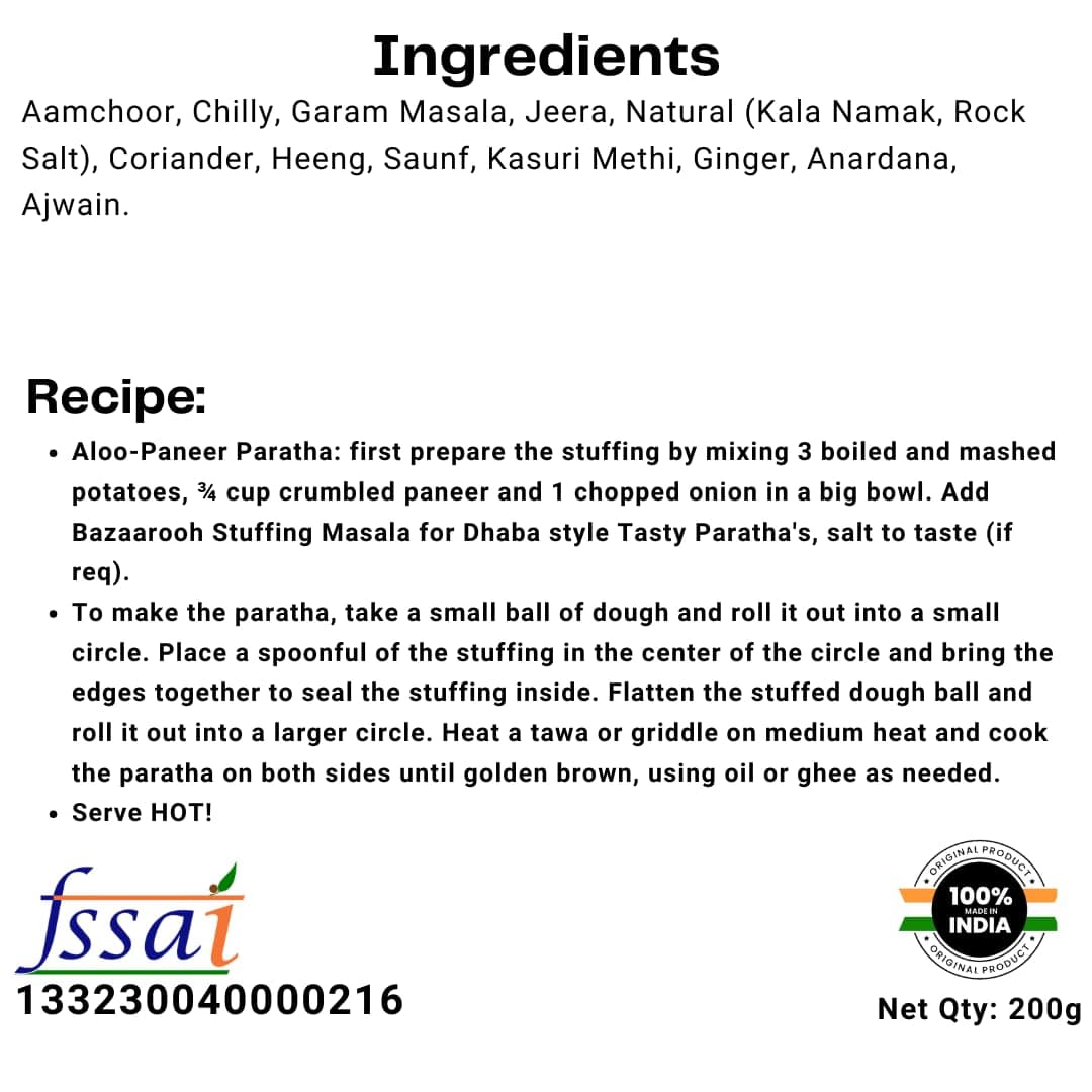 BazaaRooh Homemade Freshly Prepared Paratha Masala 200g Grinded on low Speed, Aromatic and Flavourful | No Additives, Color, Preservatives, Citric Acid (Jain Friendly) | Stuff Paratha Masala Dhaba Style — image 3