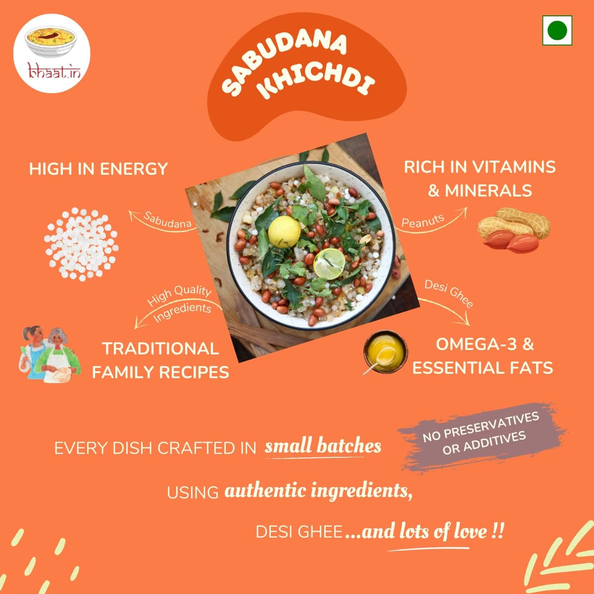 Bhaat.in Sabudana Khichdi |Pack of 2| Desi ghee| Ready to Eat Khichdi Bowl | Instant Healthy Comfort Food | Wholesome Meal in 7 Minutes| Ready-to-Eat Instant Meal | No Onion, No Garlic | NO PALM OIL | Vegetarian & Gluten-Free | Perfect for Daily Breakfast & TravelNUT FREE — image 6