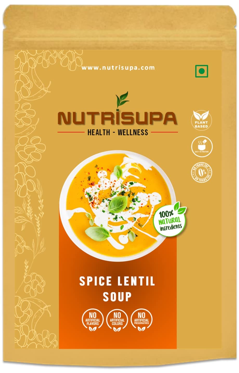 Nutrisupa spice lentil soup | Healthy and Natural| Vegan and plant based| no dairy no soy | Protein rich| trans fat free and zero cholesterol ready t cook | for digestive and gut health| 10cups per pack