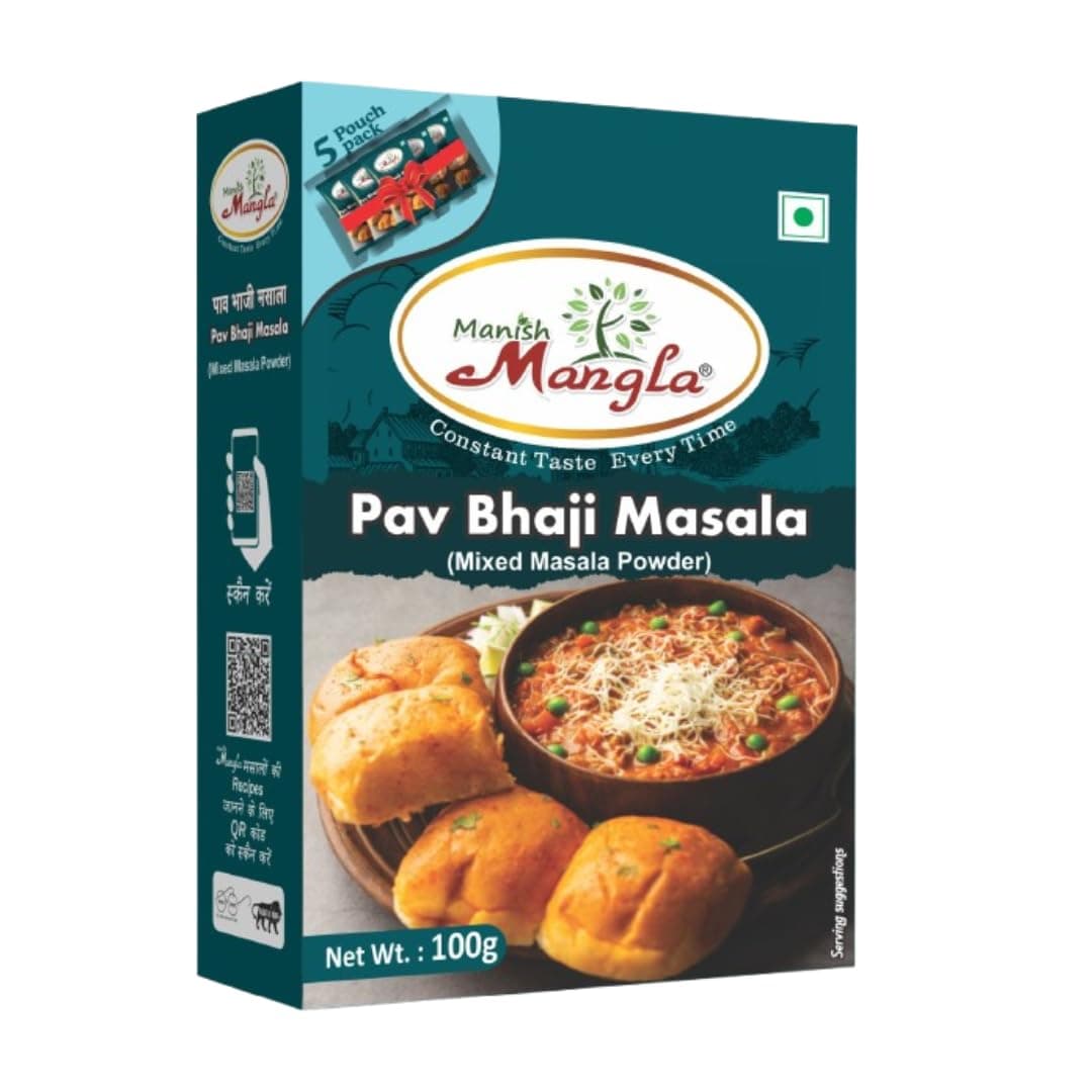 Manish Mangla Pav Bhaji Masala 100g | Mixed Masala Powder with 5 Fresh Sachets | Authentic Street Style Pav Bhaji Taste | Rich Aroma Spice Blend for Easy Cooking