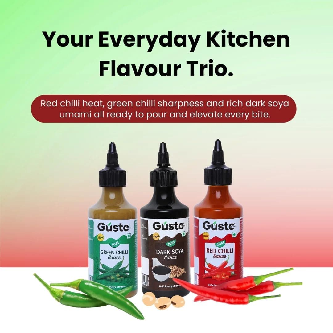 Gusto Foods Chinese Sauces Combo | Red Chilli 200gm + Green Chilli 190gm + Soya Sauce 210gm | Asian Sauces Combo | Ideal for Fried Rice, Noodles, Paneer & Vegetables | No chopping or Prep needed — image 4