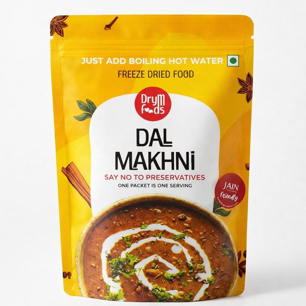 DryM Foods Jain Dal Makhani 250g | Jain Food | Freeze-Dried Ready to Eat | Preservative-Free Authentic Indian Curry | Just Add Hot Water | Travel & Camping Food | Long Shelf Life