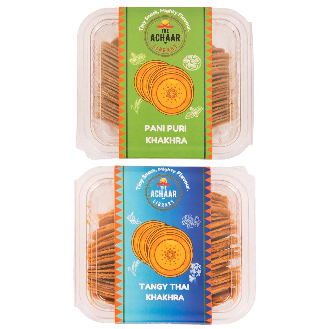 Thai & Pani Puri Mini Khakhra Combo Pack Of 2 by THE ACHAAR LIBRARY | Whole Wheat Crisps | Bite-Sized | (180 grams each, Pack of 2) — image 2