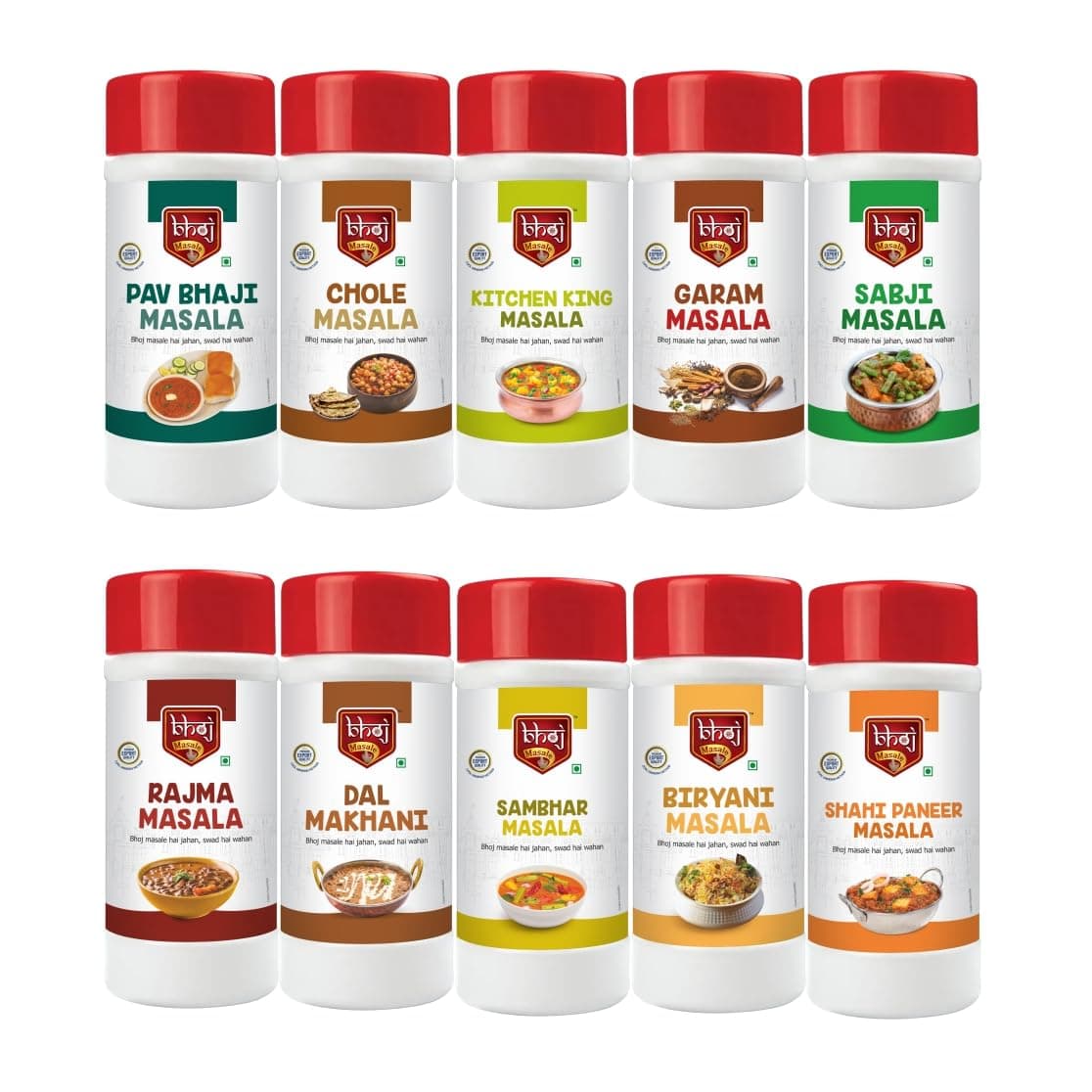 Bhoj Masale Pav bhaji, Chole, Kitchen King, Garam Masala, Sabji, Rajma, Dal Makhani, Sambhar, Biryani And Shahi Paneer Masala Powder Combo Pack Net 450GM Each | Blended Range Masale For Kitchen. No Onion and No Garlic (Jain Friendly) - Net Total 4.5 kg ( 4500 grams - 450g x 10 ) — image 2
