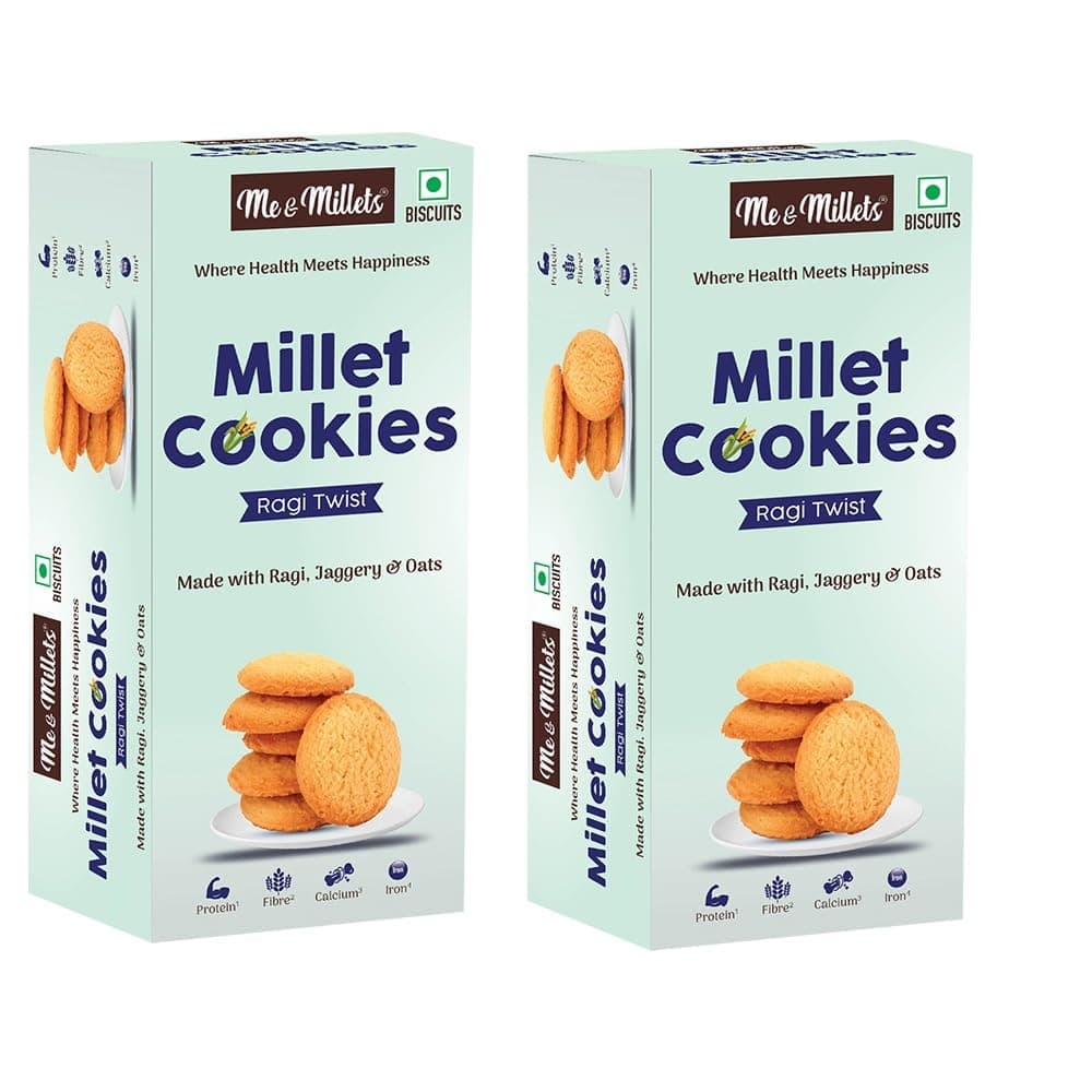 Me & Millets Ragi Twist Cookies 75g x 2 | Millet Biscuits with Jaggery | Rich in Fibre & Protein | Healthy Tea Time Snack | Crunchy Ragi Cookies | Jain Friendly — image 2