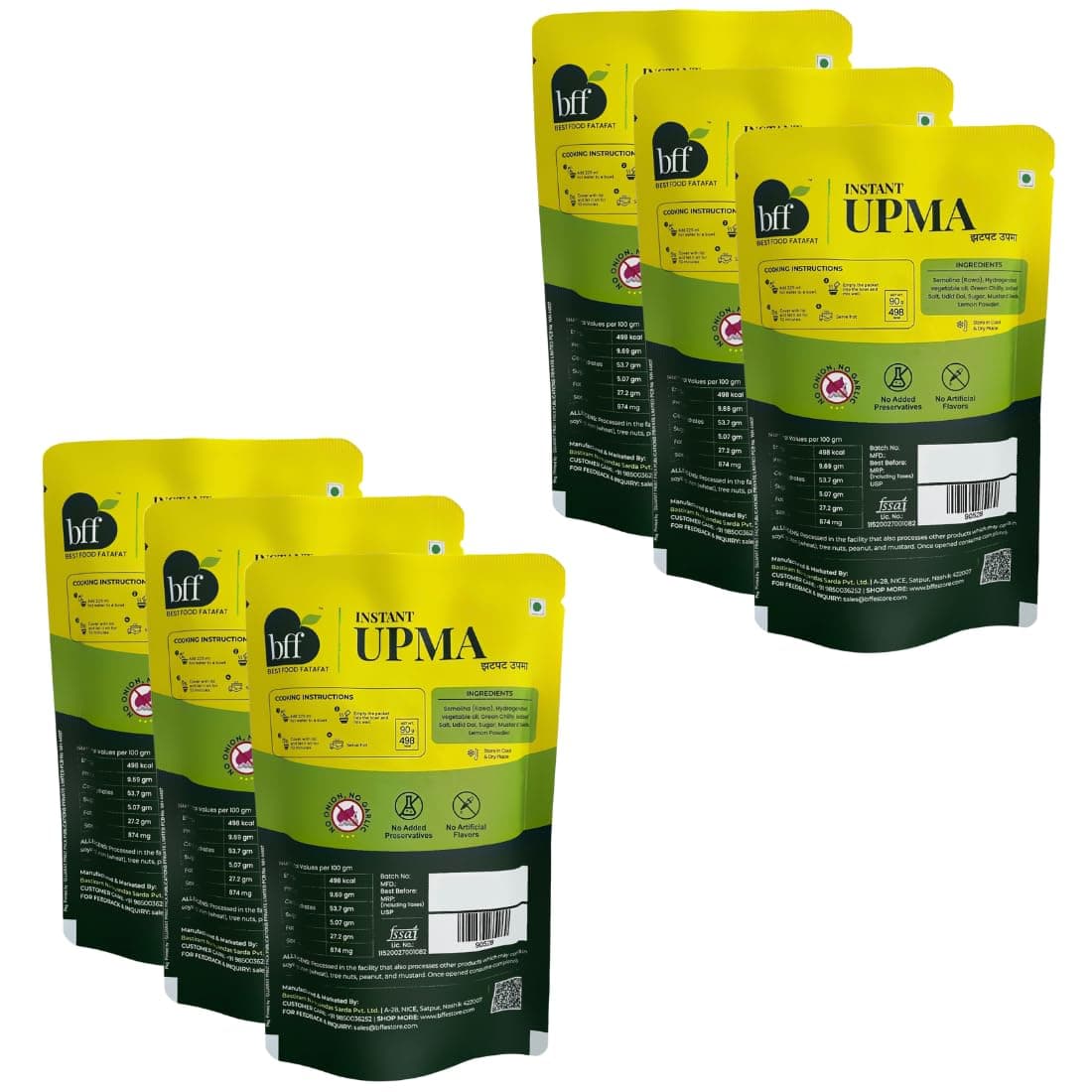 BFF Instant Upma - Pack of 6 (90g Each) | Indian Breakfast Mix | Just Add Water | Made with Semolina & Spices | No Added Preservatives | No Onion, No Garlic — image 2