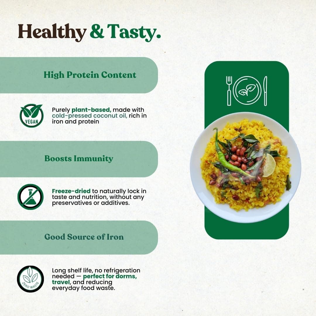 Instabites Ready to Eat Vegan Poha 75g – Light & Healthy Indian Breakfast – No Added Preservatives and Ready to Eat in Minutes - Pack of 5 — image 5