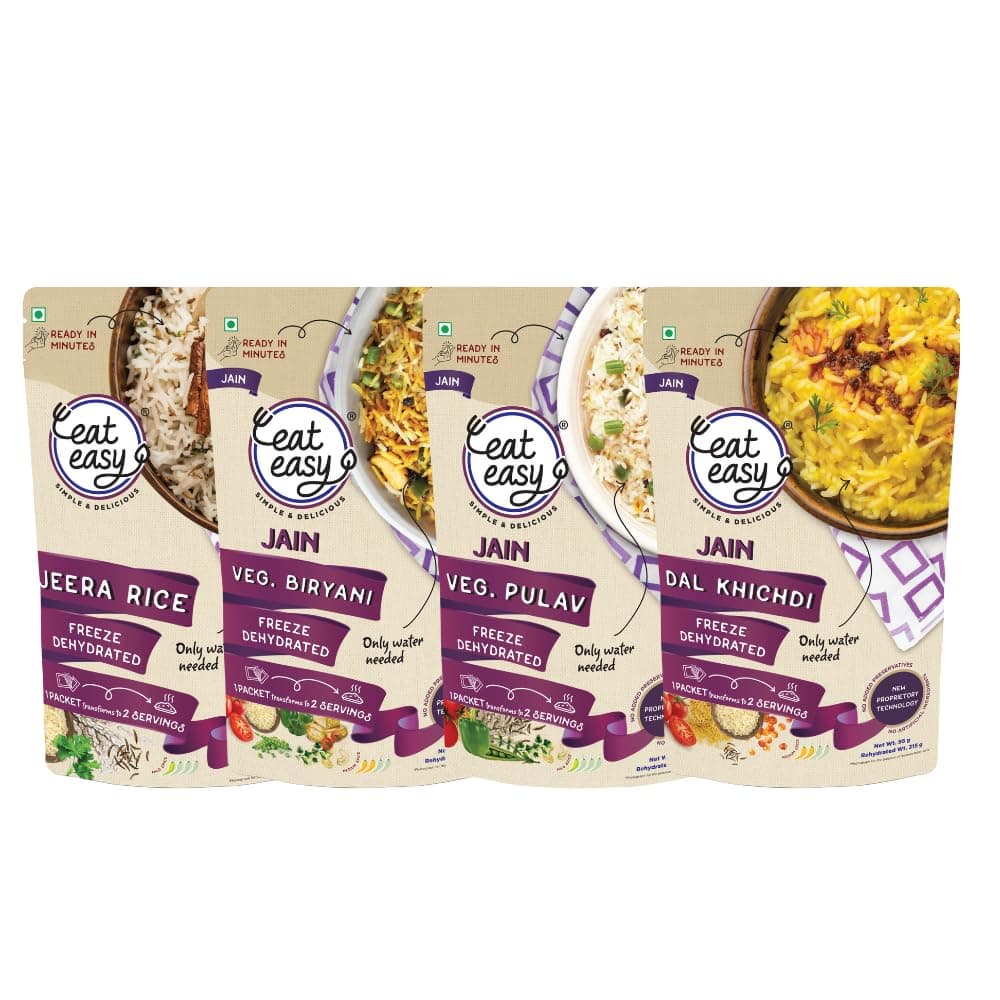 Eat Easy Ready To Eat Jain Rice Combo of 4- Jain Jeera Rice, Pulav, Biryani, Dal Khichdi | Just Add Water and Cook | No Onion, No Garlic | Freeze Dehydrated Instant Rice for Travel, Hostel, Trekking, Camping, Hiking — image 2