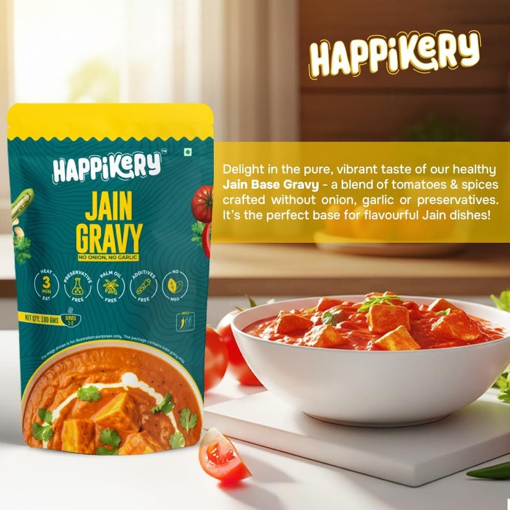 Happikery Royal Jain Twin Combo- White Gravy 100gm & Jain Gravy 100gm | No Preservatives | Quick & Easy Curry Mix | Ready To Eat in 3 Minutes — image 4