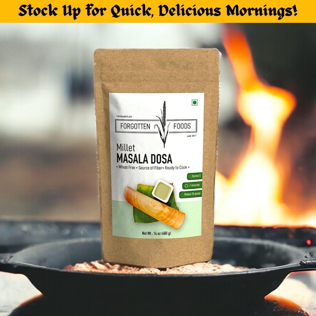Forgotten Foods Millet Masala Dosa 400g - Wheat Free Instant Dosa Mix with Kodo and Little Millets - High Fiber, Plant Proteins, Low GI, No Soda, No Preservatives - Makes 15 Dosas, Serves 5 — image 6