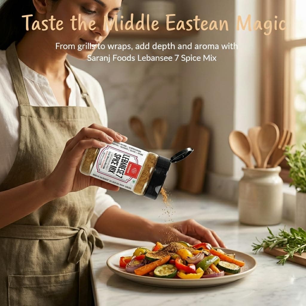 SARANZ Lebanese 7 Spice Mix Jain Exotic Seasoning | Batata Harra Masala Perfect for Snacks, Appetizers, Savouries, Main Dishes Aromatic and Flavoured Vegan | Middle East Seasonings - 100 Grams — image 4