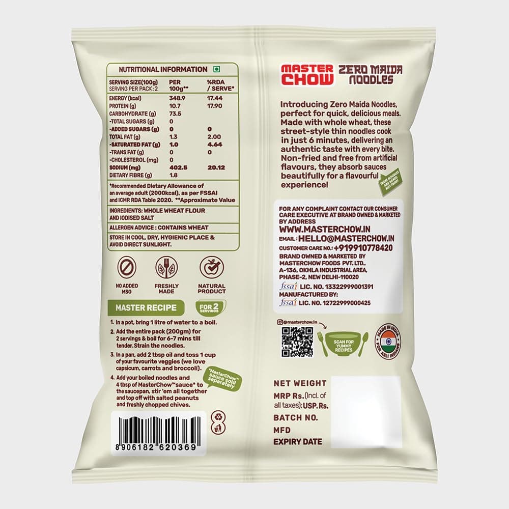 MasterChow Zero maida noodles | whole wheat noodles | 21 Grams of protein | No Preservatives and MSG (Pack of 1) — image 4