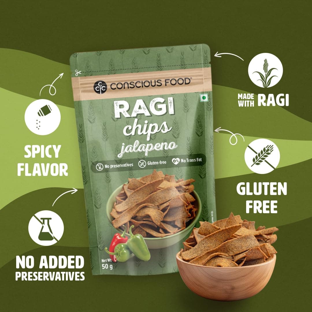 Conscious Food Ragi Chips | 50g | Wholesome & Crunchy Snack | Made with 100% Natural Ragi | Gluten-Free & Preservative-Free | High Fiber | — image 4