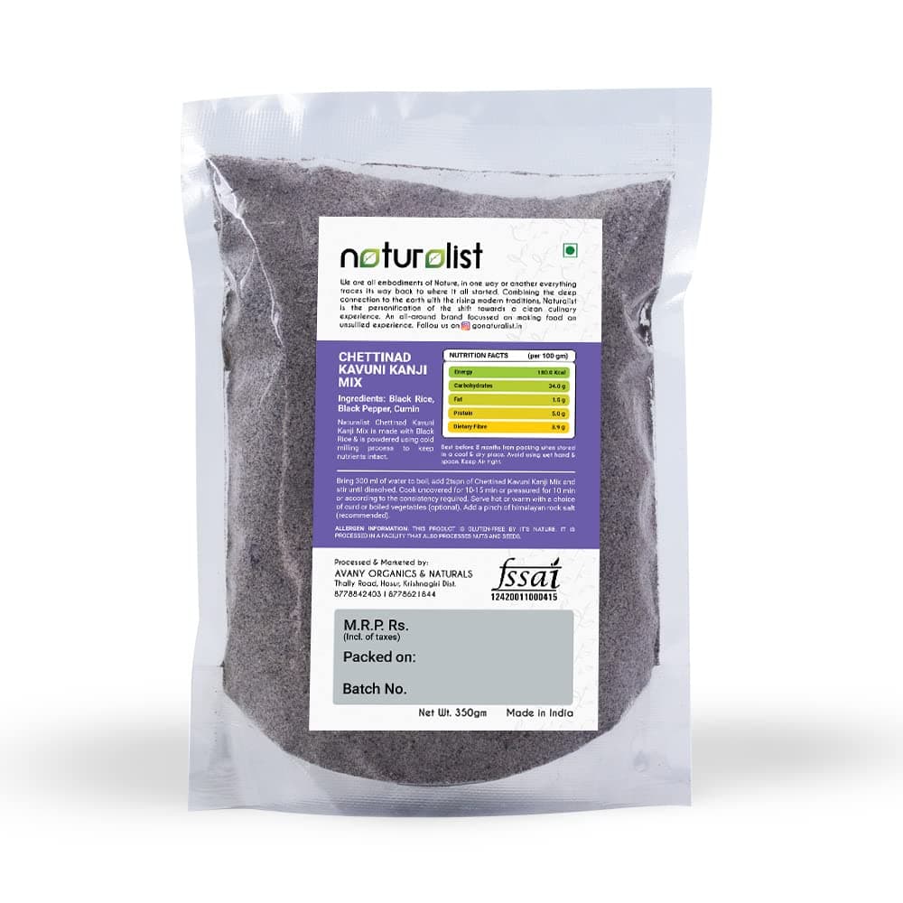 Naturalist by Avany Organics 350 gm Chettinad Kavuni Kanji mix | Black Rice Porridge mix | 100% Natural | Chemical Free | Fibre and Protein Rich Healthy Meal - 350 grams — image 2