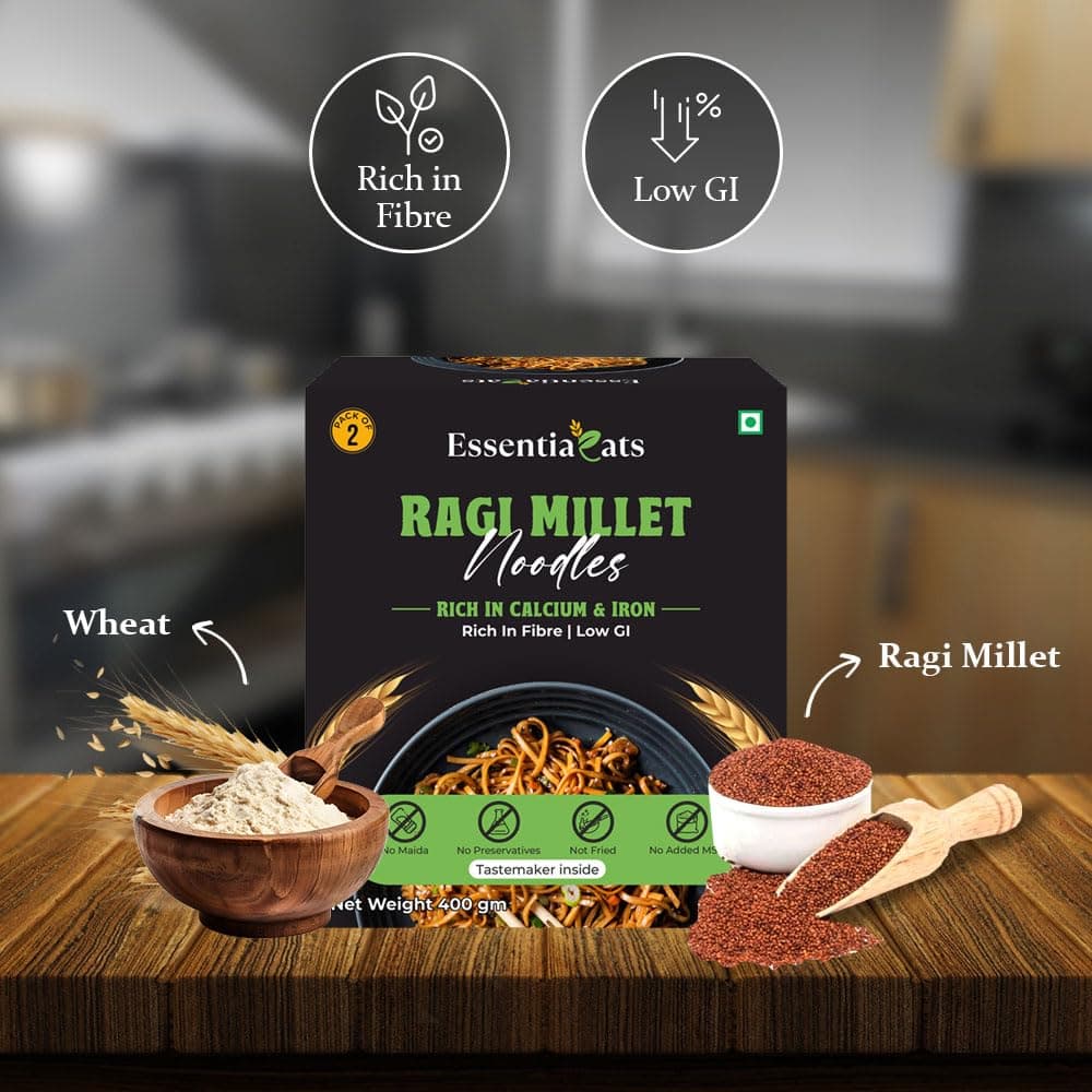 Essentiaeats Ragi Millet Noodles Includes Tastemaker 400g Pack of 2, No Maida Not Fried No Preservatives No MSG Healthy Hakka Noodles Ready to Cook — image 4